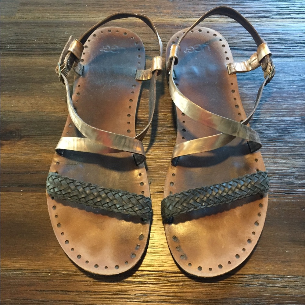 Ugg black rose gold brown leather sandals 11 shoes